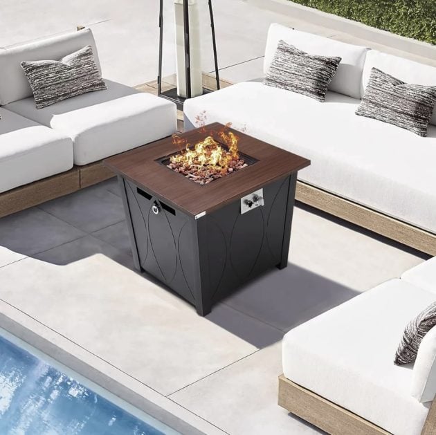 Essential Lounger 28-Inch Square Outdoor Fire Pit Table with Lid